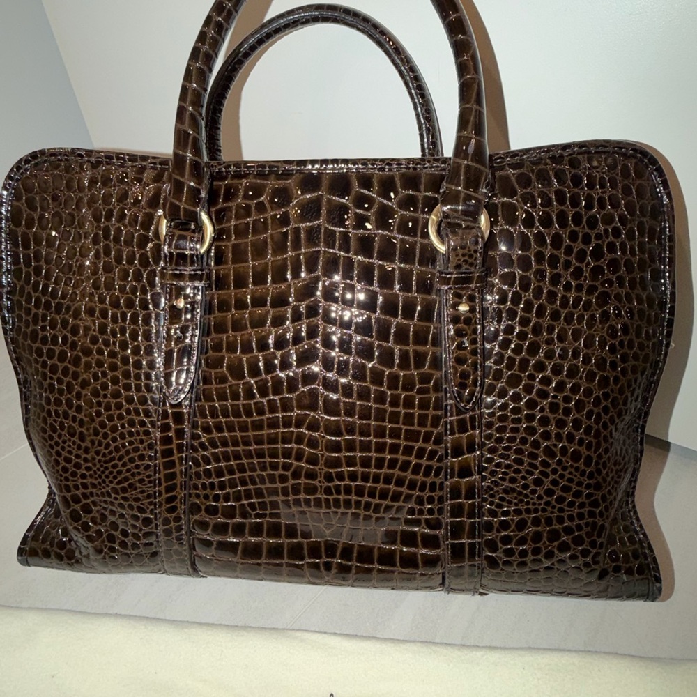 Cole Haan Brown Crocodile-Embossed Laptop Bag